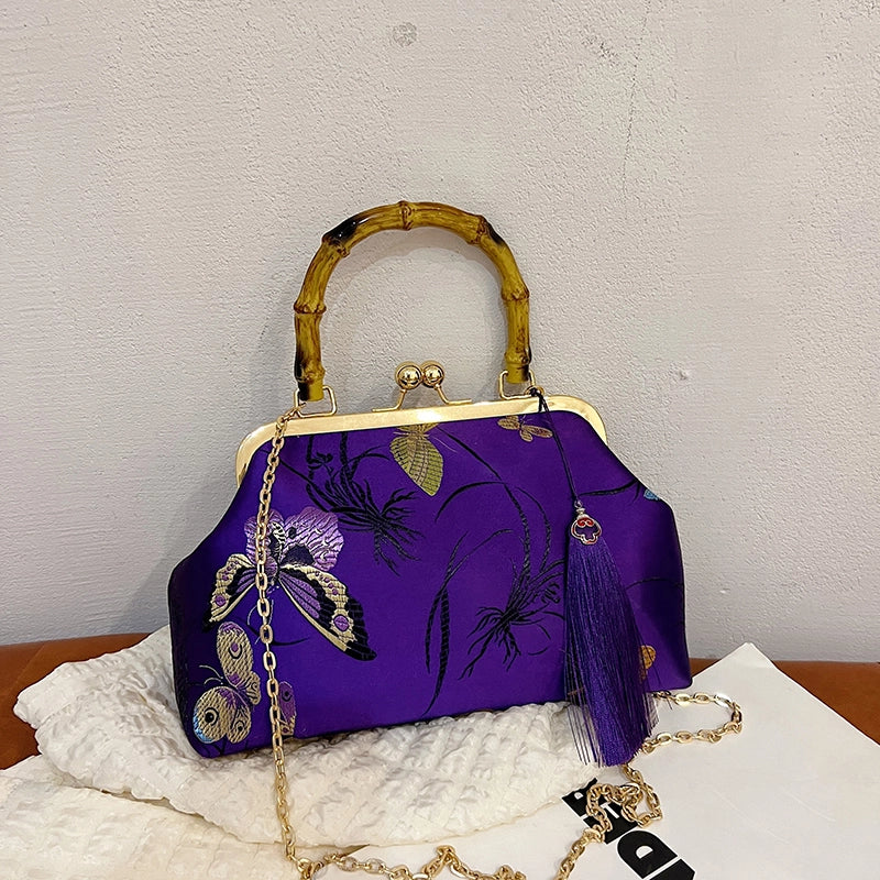 Nylon Butterfly Tassel Shell Embroidery Evening Bags