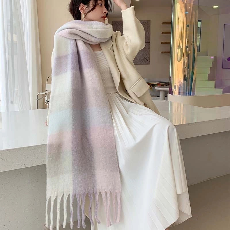 Popular Spring And Winter AC Scarf Warm Thickened Color Plaid Scarf Scarf Shawl Fashionable Western Style Outer Wear