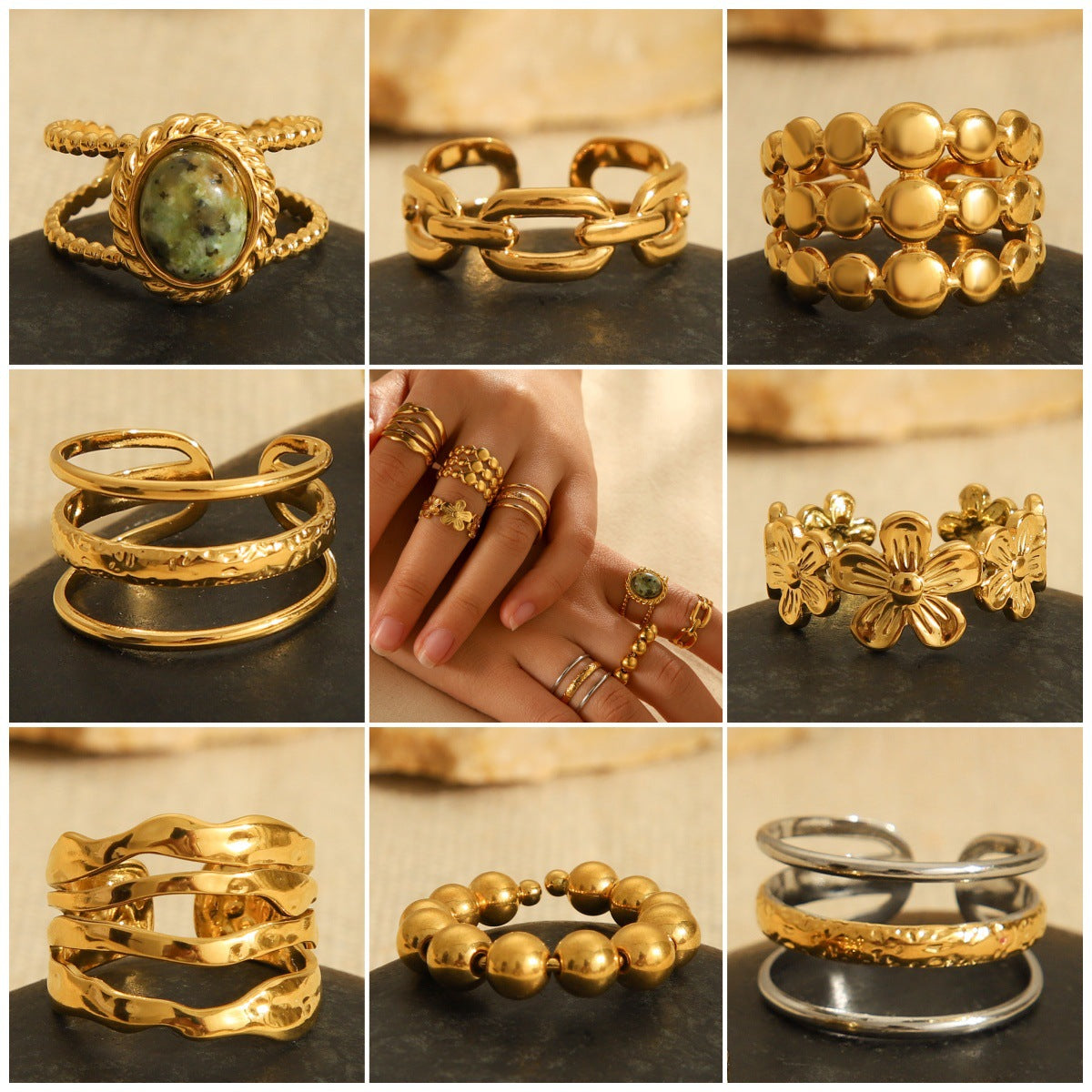 Ring Stripe Circle Geometric Stainless Steel Electroplating Rings