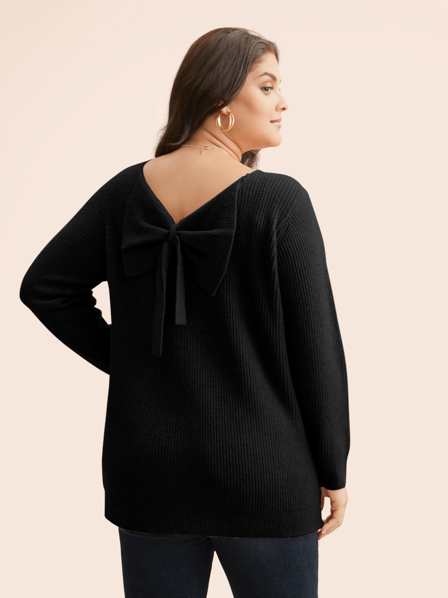 Round Neck Texture Back Bowknot Pullover