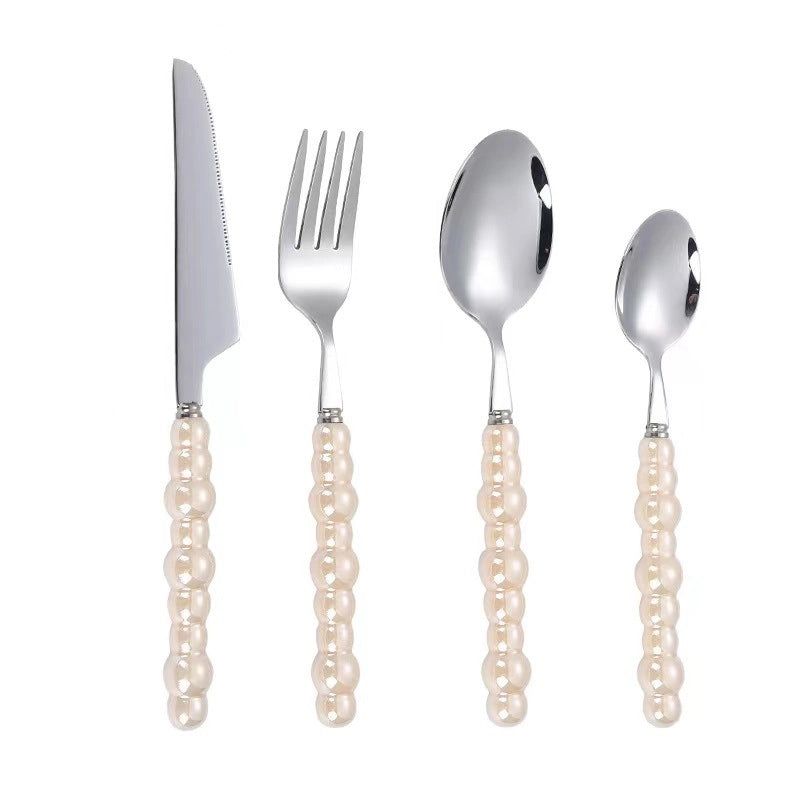 Ceramic Pearl Handle Stainless Steel Knife. Fork And Spoon Creative Light Luxury Western Food Hotel Steak Knife Dessert Spoon Tableware Suit