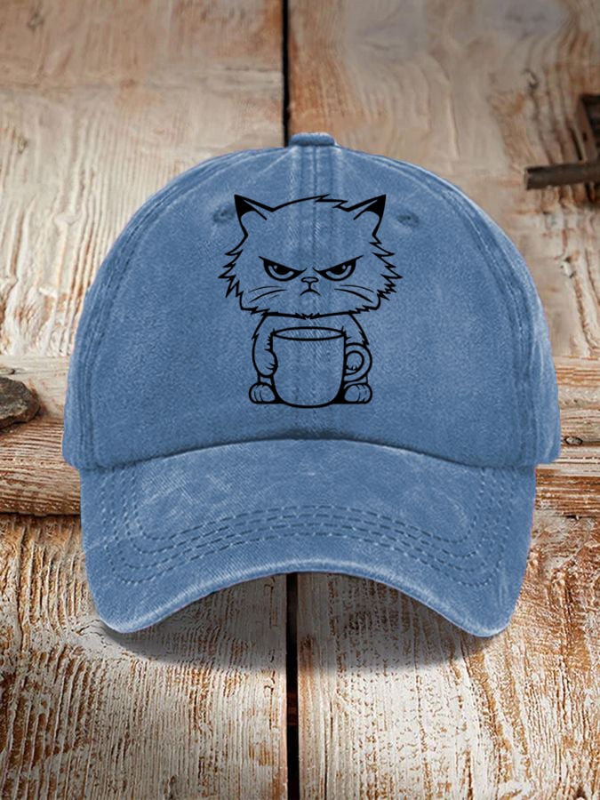 Cat Coffee Print Sun Hat