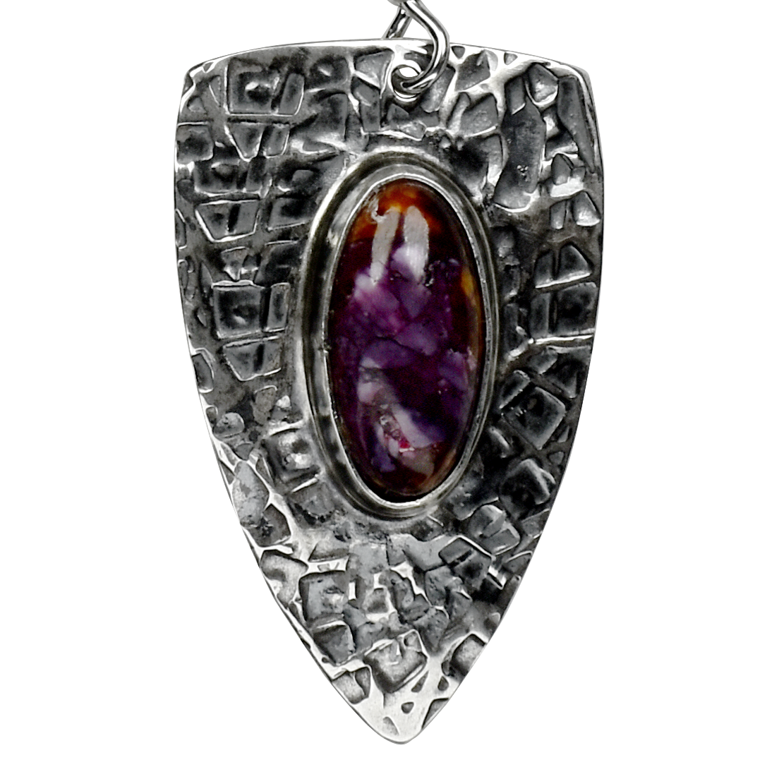 Purple Spiny Oyster Stamped Arrowhead Earrings