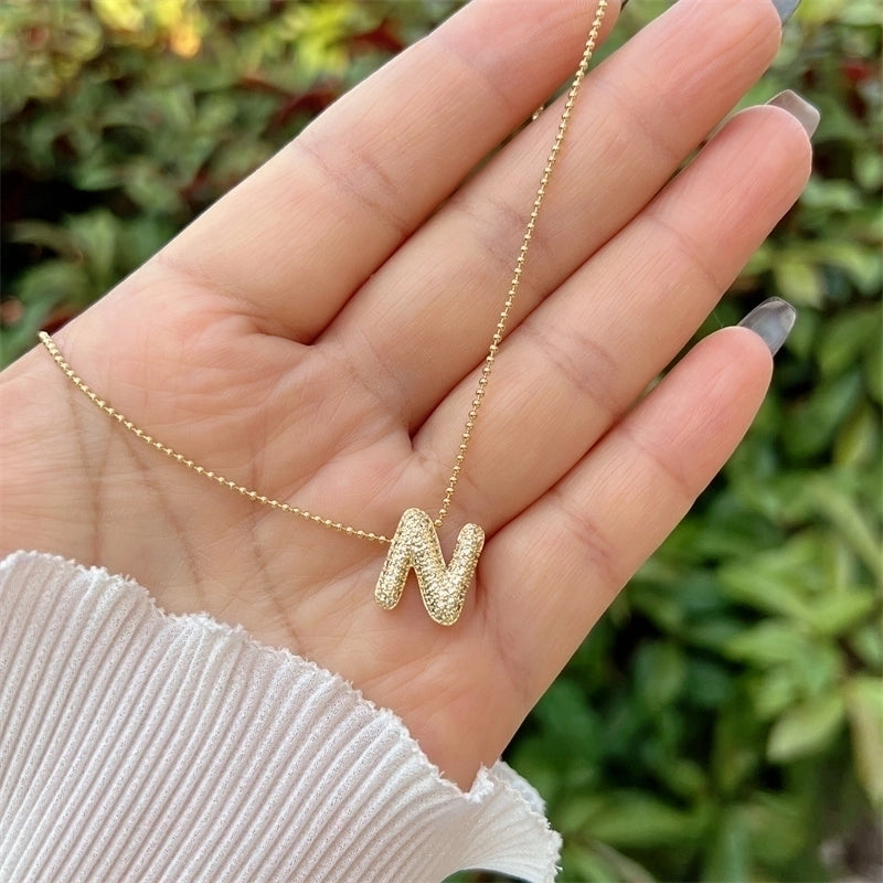 Copper 18K Gold Plated Inlay Letter Zircon Pendant Necklace