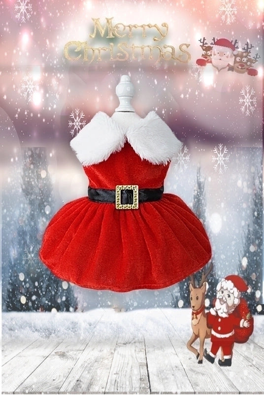 Cute Sweet Gold Velvet Christmas Color Block Bow Knot Pet Clothing