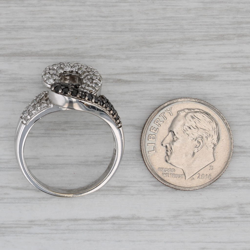 0.80ctw Black White Diamond Knot Ring 14k White Gold Size 7 Cocktail