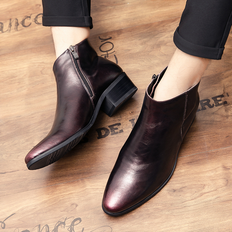 Abeerbajpai Slip on Shoes Fashion Men Chelsea Boots Mens Side Zip Heels Ankle Boots Male Leather Shoes Design Men's Dress Shoes Handmade Business Oxfords