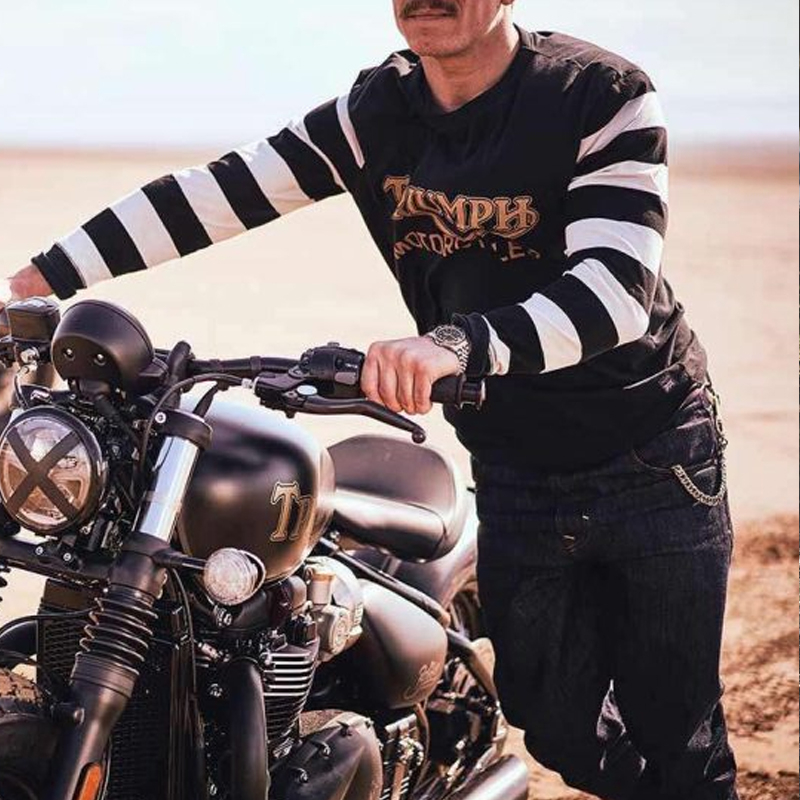 American Letters Stripe Print Long Sleeve Casual T-Shirt