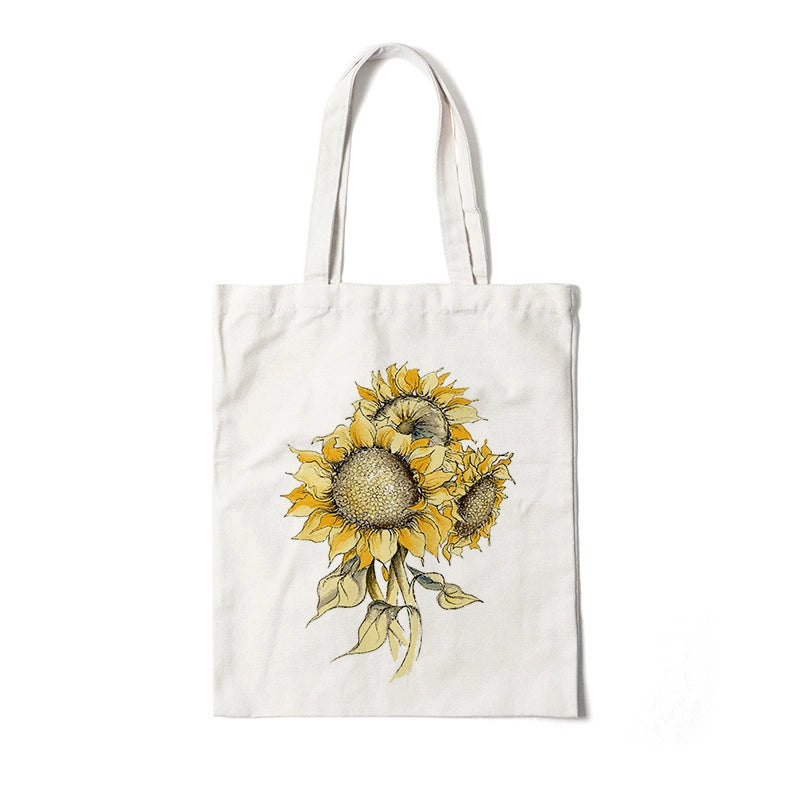 Women's Medium Canvas Flower Basic Classic Style Square Open Canvas Bag