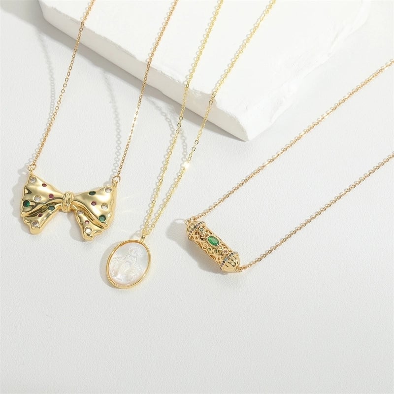 Copper 14K Gold Plated Vintage Style Minimalist Plating Inlay Butterfly Zircon Pendant Necklace