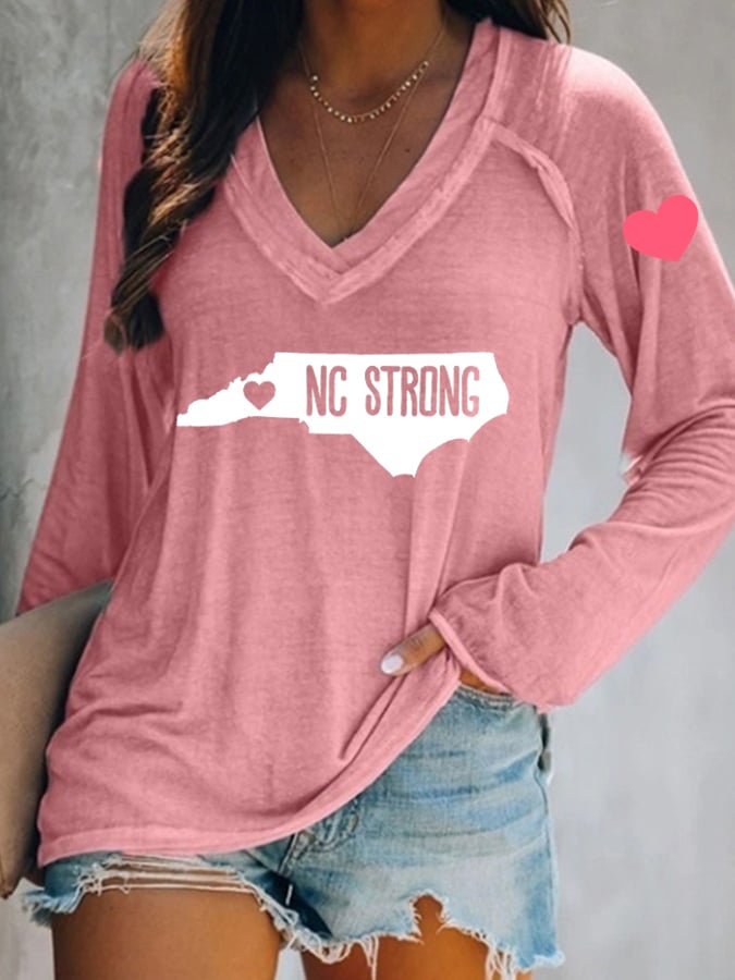 Women's NC Strong Printed V-Neck Long Sleeve T-Shirt