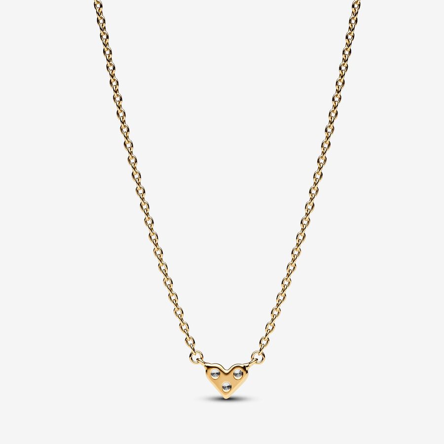 Gold Plated Triple Stone Heart Collier Pandora Necklace