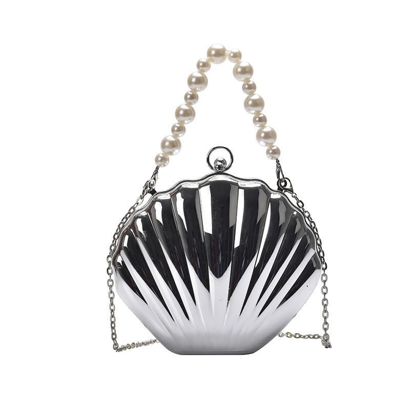 Gold Silver Black Arylic Solid Color Pearls Shell Evening Bags