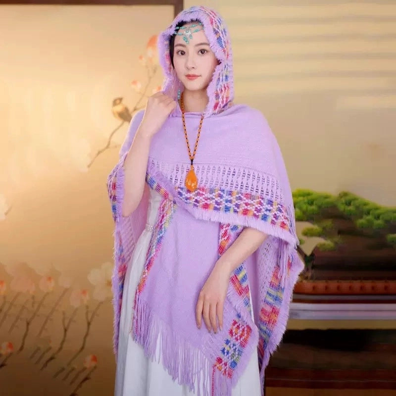 Women's Vintage Style Plaid Solid Color Imitation Cashmere Tassel Shawl