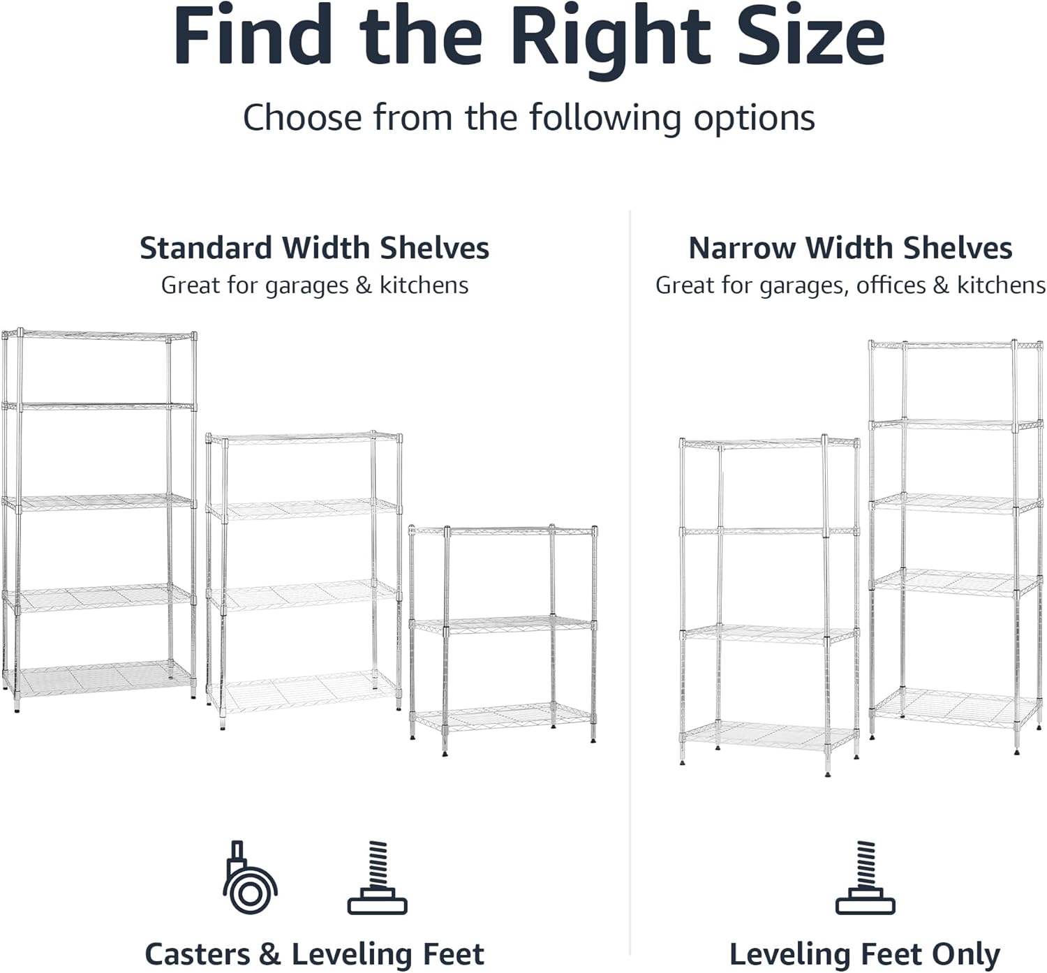 Amazon Basics 4-Shelf Steel Wire Storage Rack, Adjustable, Sturdy, Easy Assembly, 13.4 D x 23.2 W x 48 H in, Black