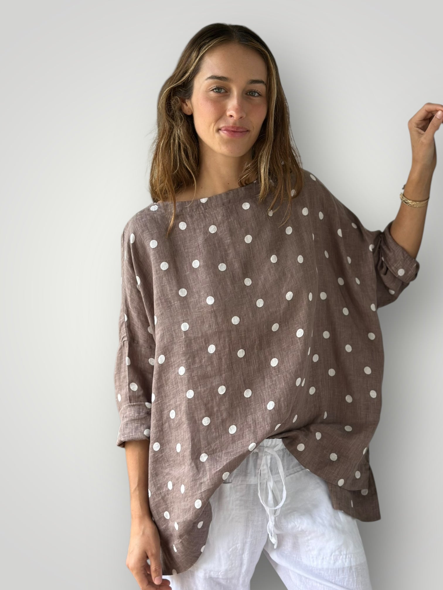 avril top - soft bark spot linen
