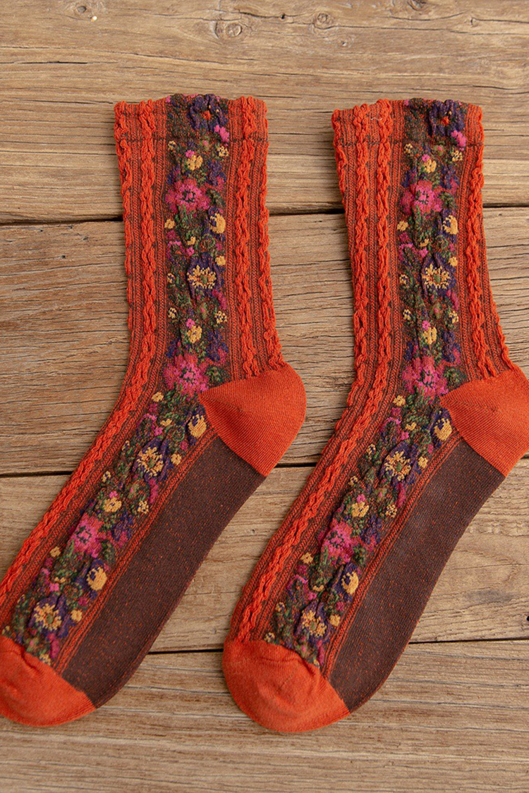 Vintage Ethnic Flowers Medium Tube Socks