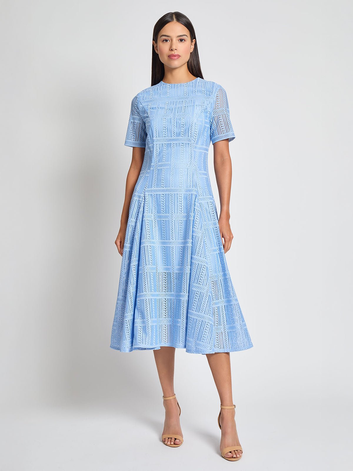 Fit-and-Flare Linear Lace Woven Maxi Dress - Modern Fit