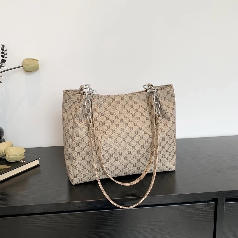 Women's Medium Pu Leather Monogram Vintage Style Classic Style Zipper Tote Bag