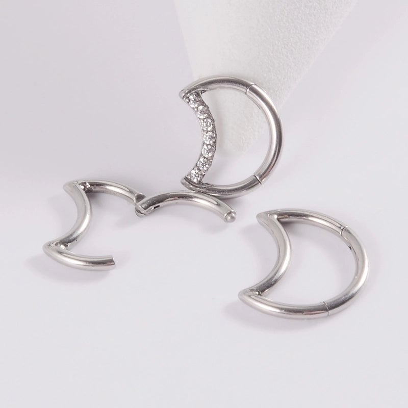 2 Pieces Nose Rings & Studs Fashion Moon Water Droplets G23 Titanium Stainless Steel Zircon Inlay Rhinestones Zircon