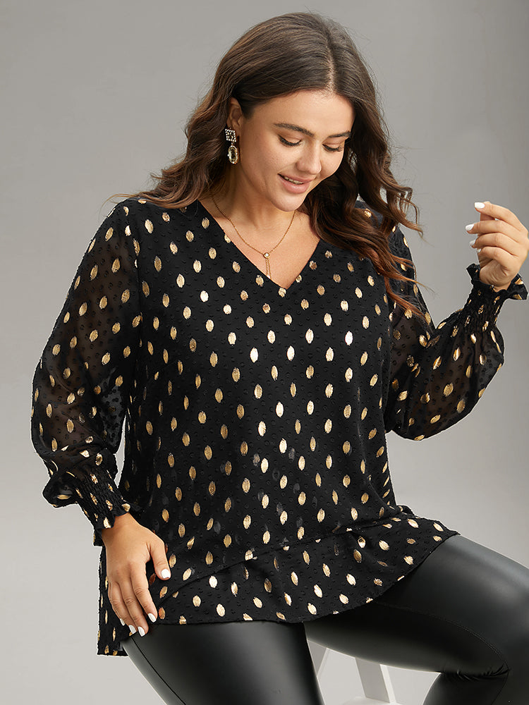 Glitter Polka Dot Textured Shirred Tiered Blouse