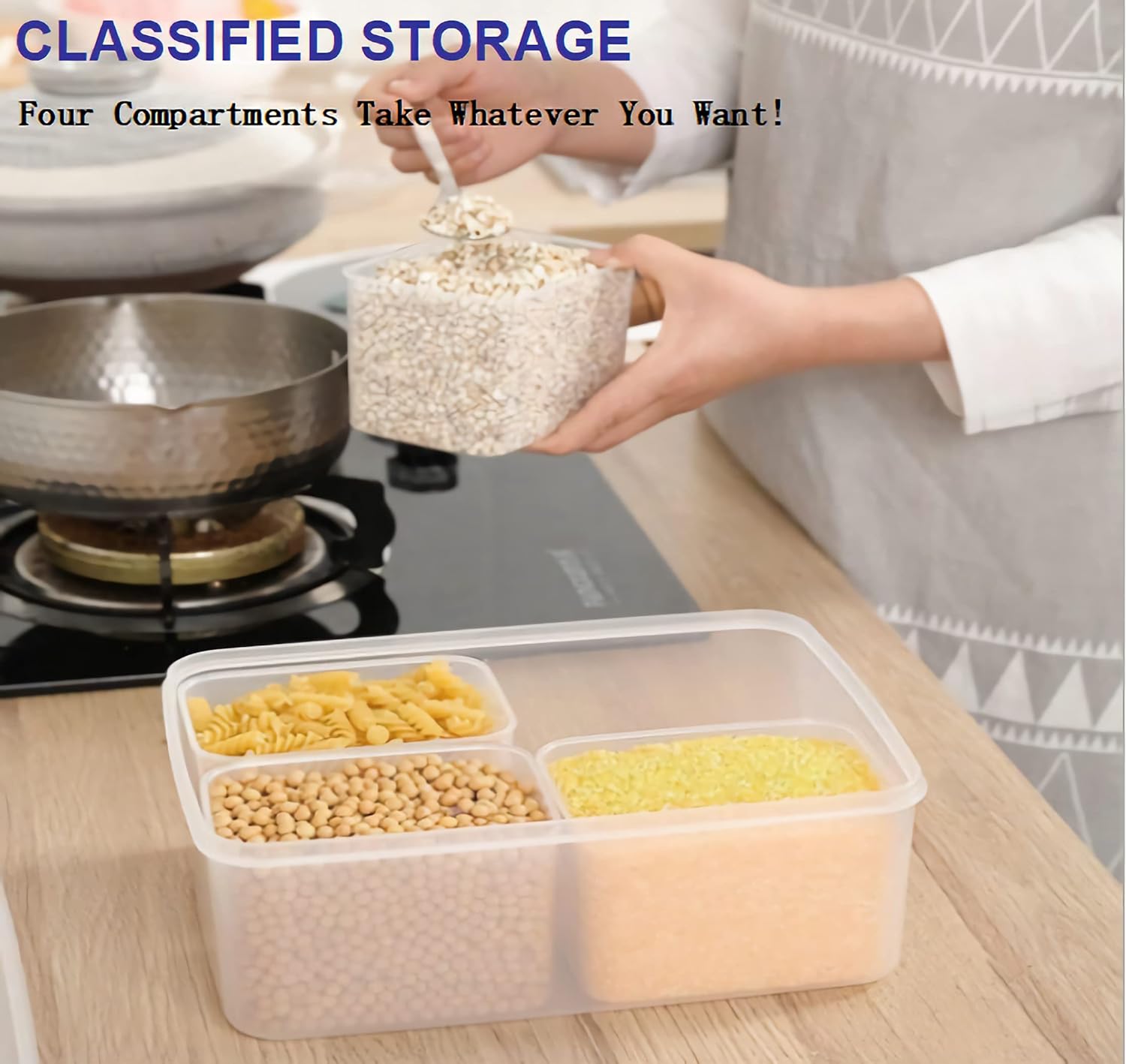 Fridge Food Storage Container With Lid. Airtight Refrigerator Food Box With 4Pcs Detachable Drain Baskets