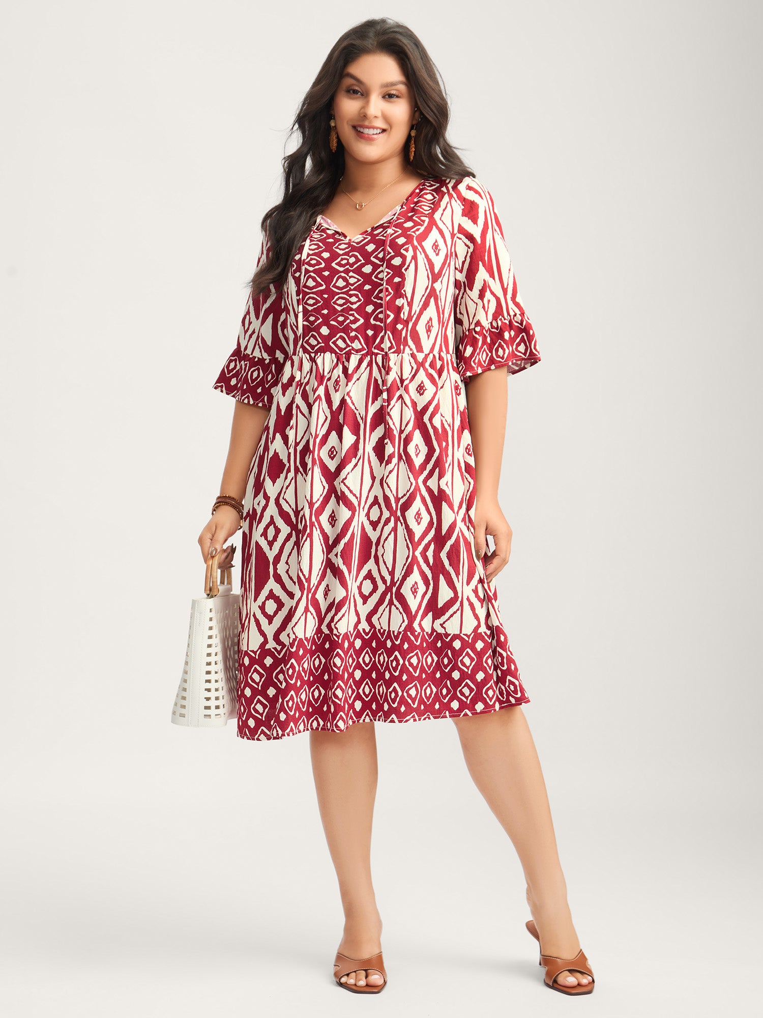 Rayon Geometric Print Midi Dress