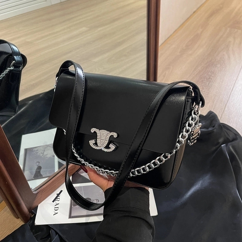 Women's Pu Leather Solid Color Basic Classic Style Flip Cover Shoulder Bag Crossbody Bag