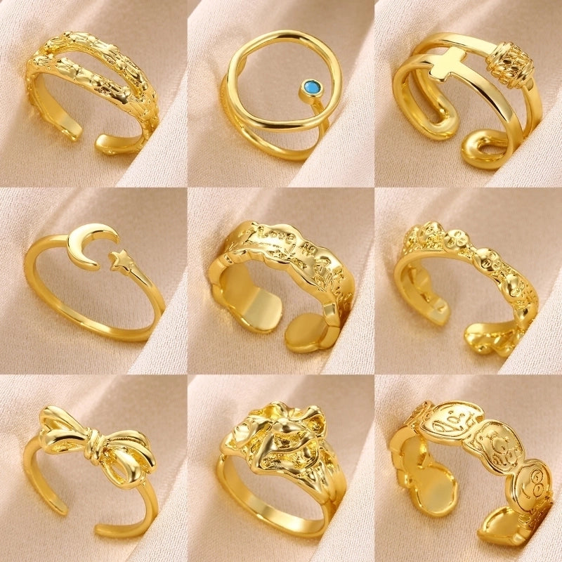 Minimalist Classic Style Solid Color 304 Stainless Steel Gold Plated Plating Rings