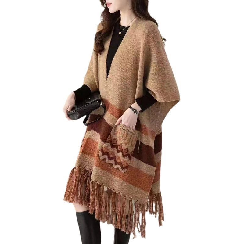 Women's Elegant Retro Geometric Imitation Cashmere Tassel Shawl