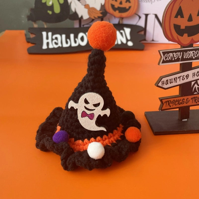 New Pet Halloween Party Crossdressing Hat Witch Hand Crocheting Woolen Cap Pet Headdress
