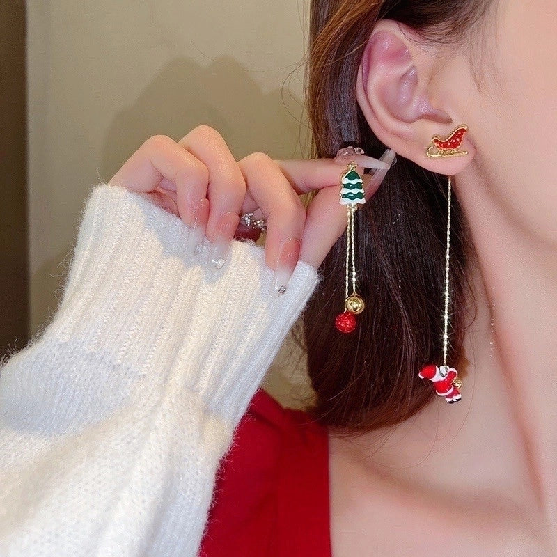1 Pair Christmas Cute Christmas Tree Santa Claus Snowflake Copper Drop Earrings