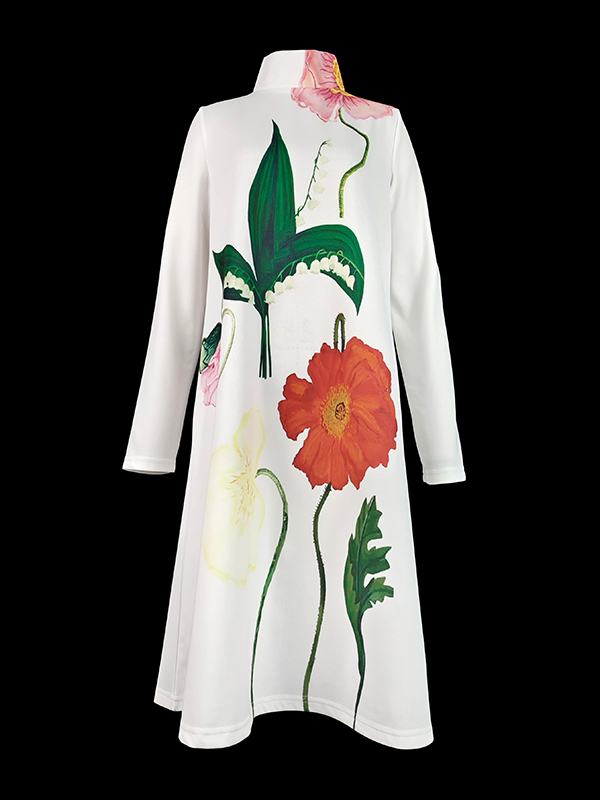 Long Sleeves Loose Flower Print High Neck Midi Dresses