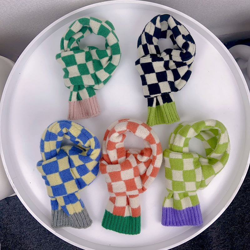 Chequer Contrast Color Knitted Dog Cat Scarf