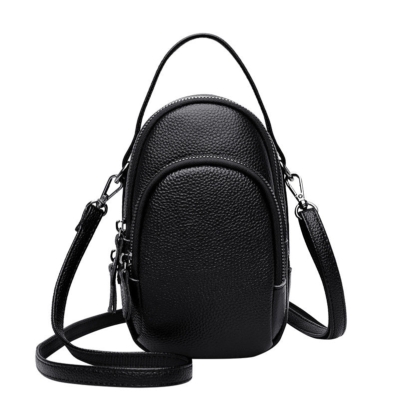 Women's Small Leather Solid Color Classic Style Zipper Shoulder Bag
