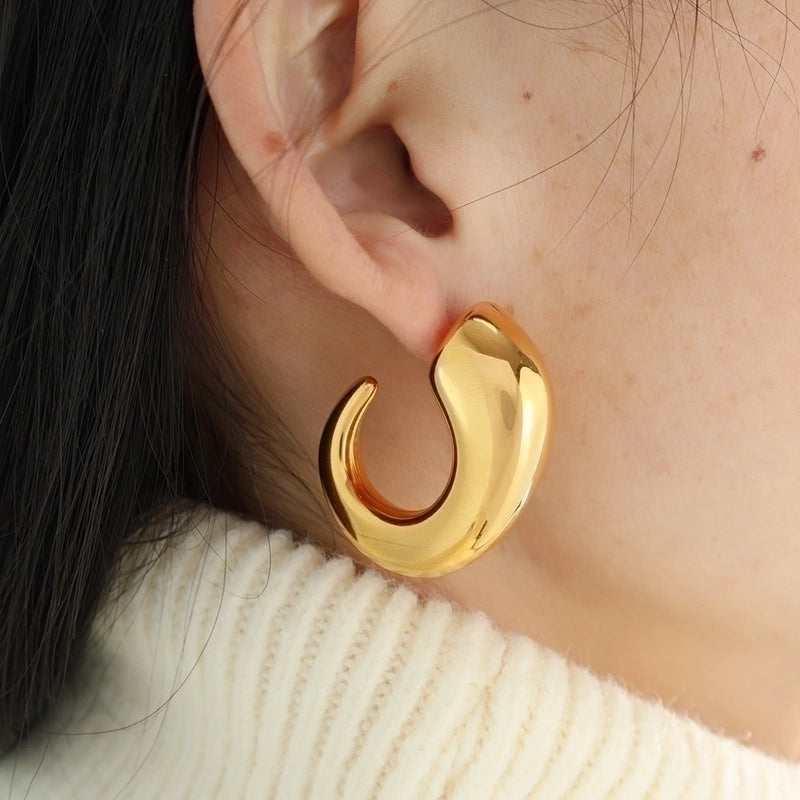 1 Pair Retro C Shape Plating Titanium Steel 18K Gold Plated Ear Studs