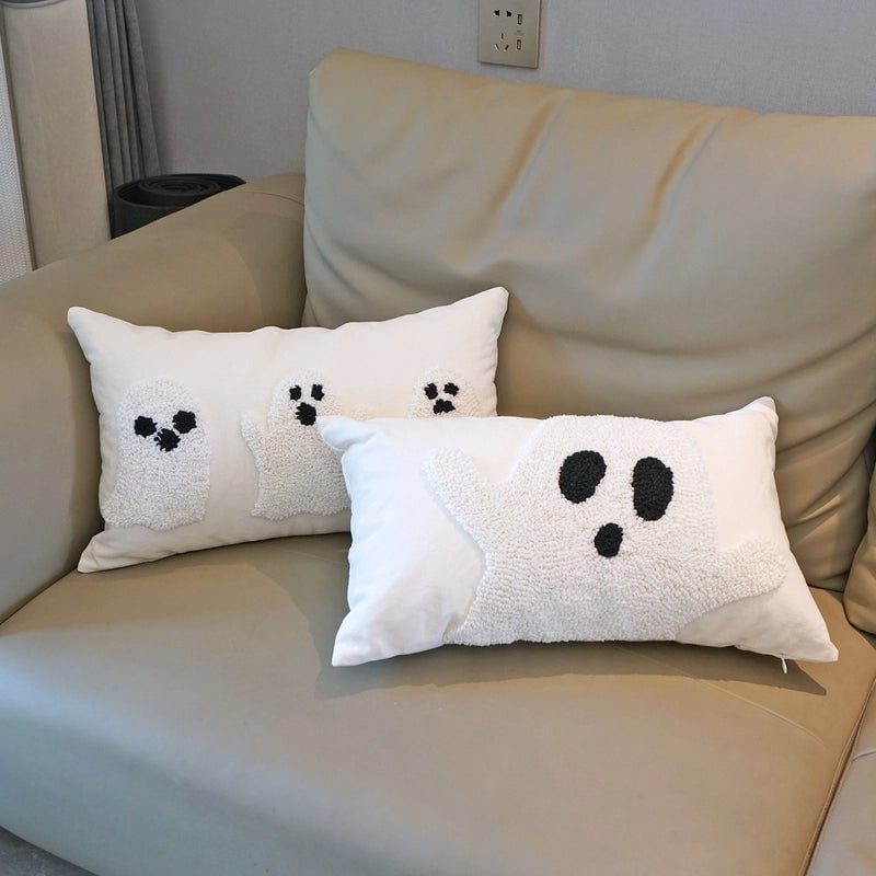 Halloween Loop Velvet Embroidery Ghost Pillow Cover Home Living Room Sofa Holiday Atmosphere Decoration Halloween Cushion Cover