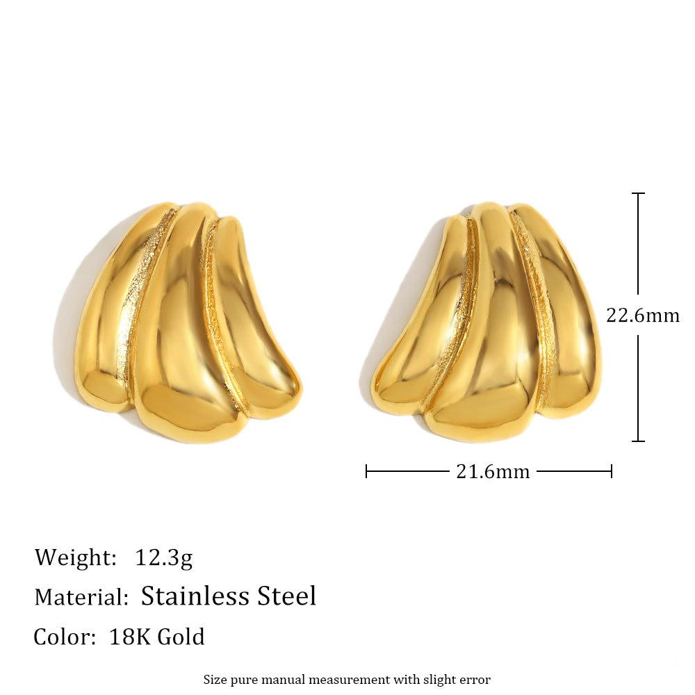 Vintage Stainless Steel 18K Gold Plated O-Shaped Hollow Pumpkin Trapezoidal Pearl Bow Earrings For Women