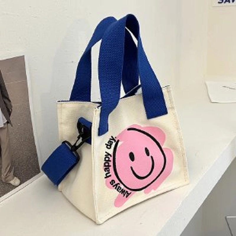 Women's Fashion Smile Face Canvas Shopping Bags