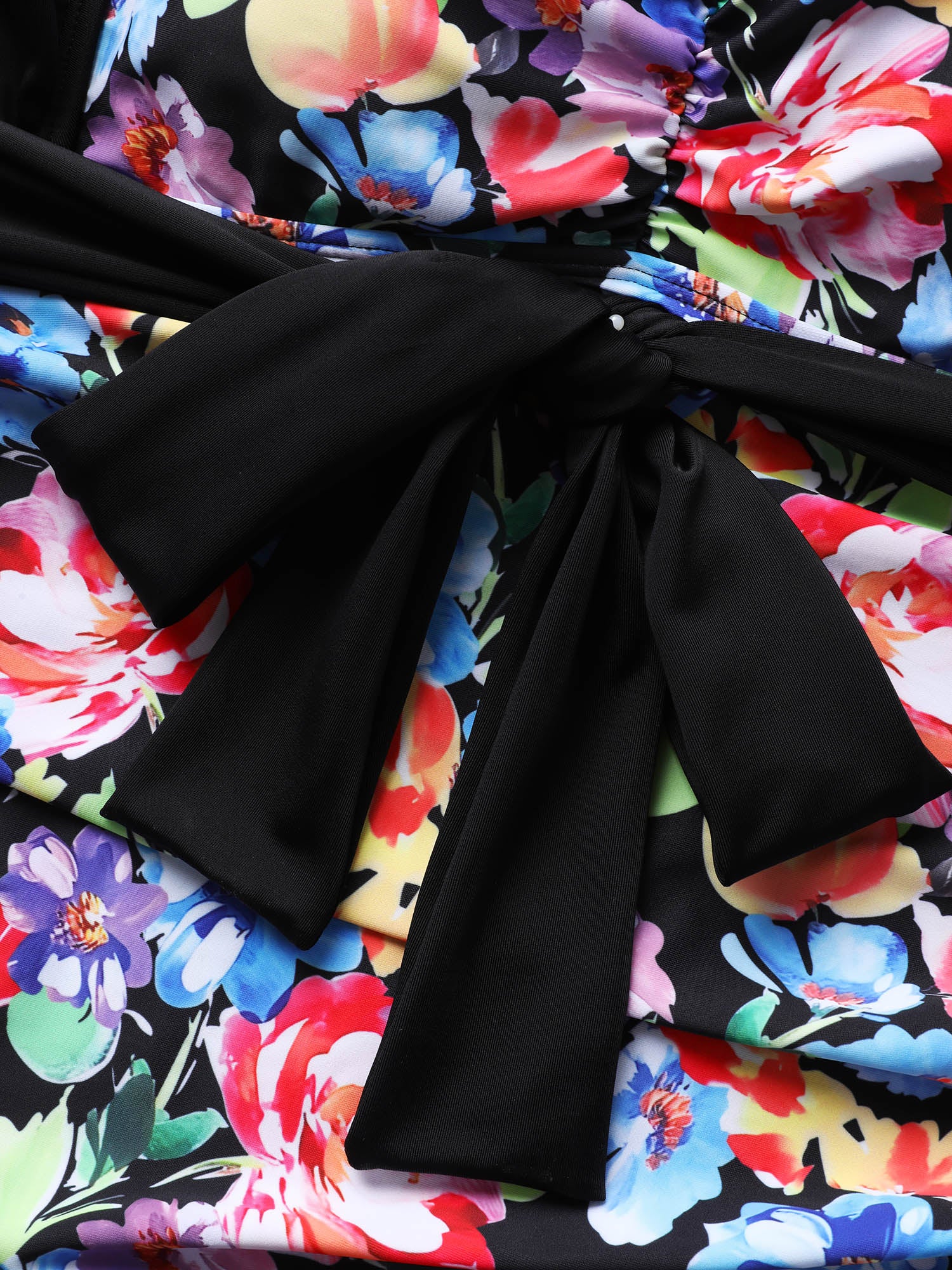 Floral Contrast Tie Knot Ruffle Trim One Piece Swimsuit