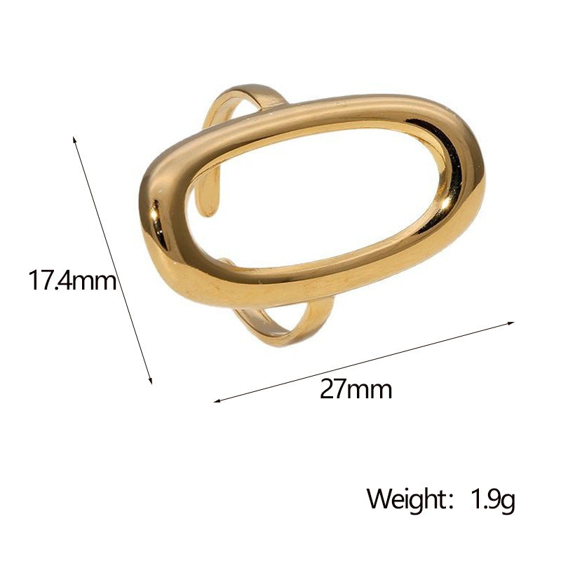 Minimalist Cold Style Stainless Steel Ring Female Geometric Hollow Oval Simple Gold-Plated Open Ring