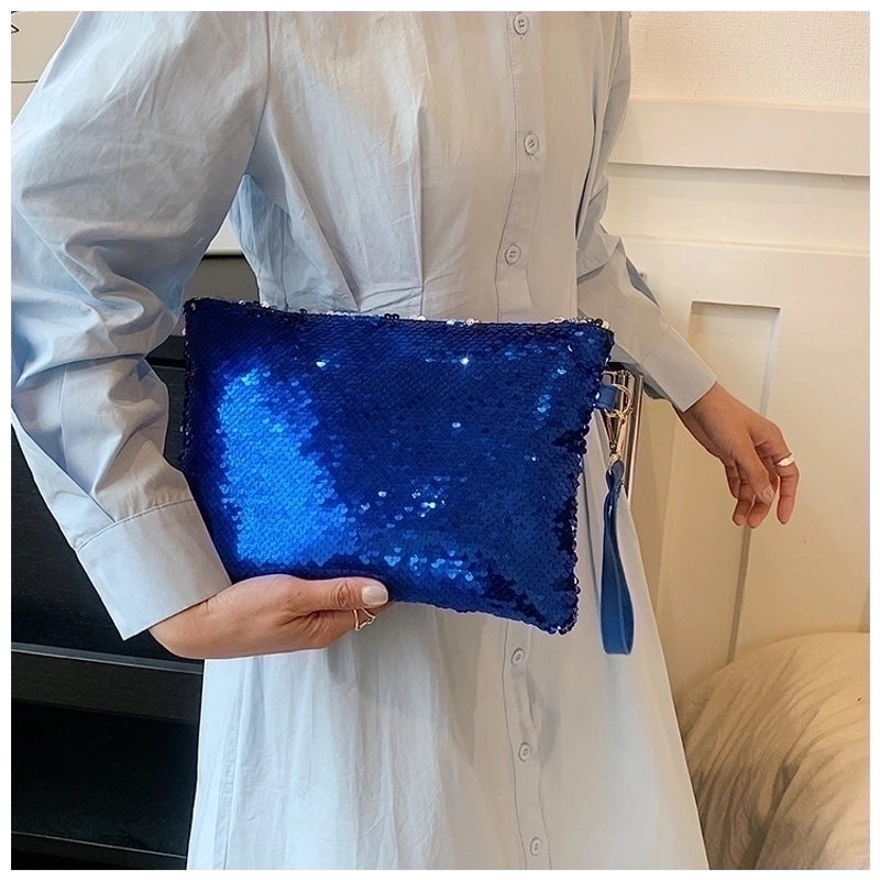 Women's Sequin Solid Color Elegant Square Zipper Clutch Bag