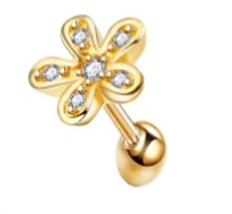 Minimalist Flower Stainless Steel Inlay Zircon Ear Studs 1 Piece