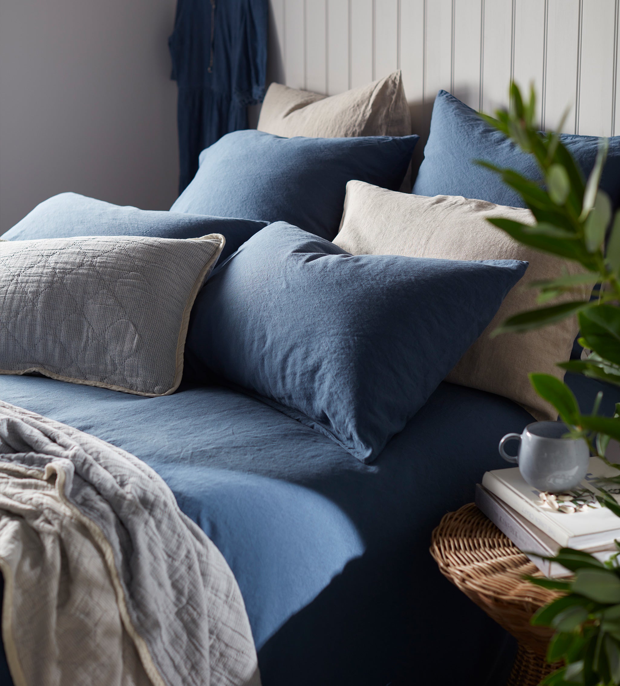 Blue Linen Blend Housewife Pillowcase