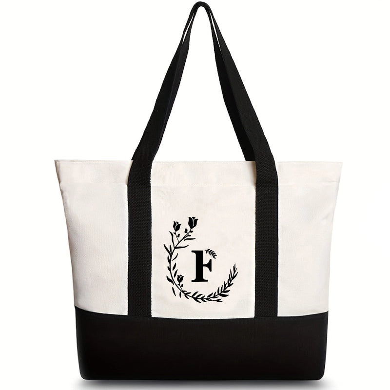 Women's Medium Canvas Letter Flower Classic Style Square Zipper Shoulder Bag