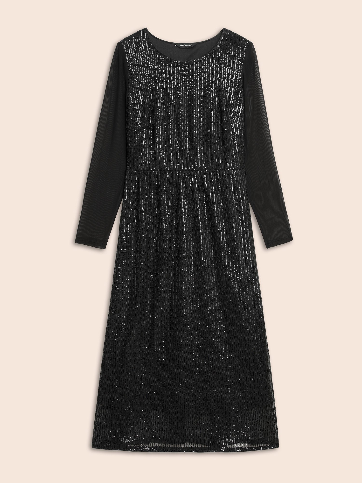 Crew Neck Patchwork Sequin Mesh Dress