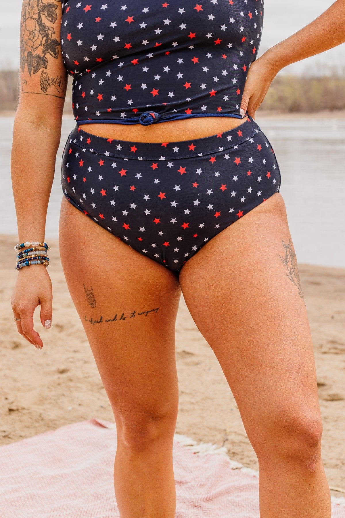 Sandy Shores High-Rise Swim Bottoms- Navy Star Print