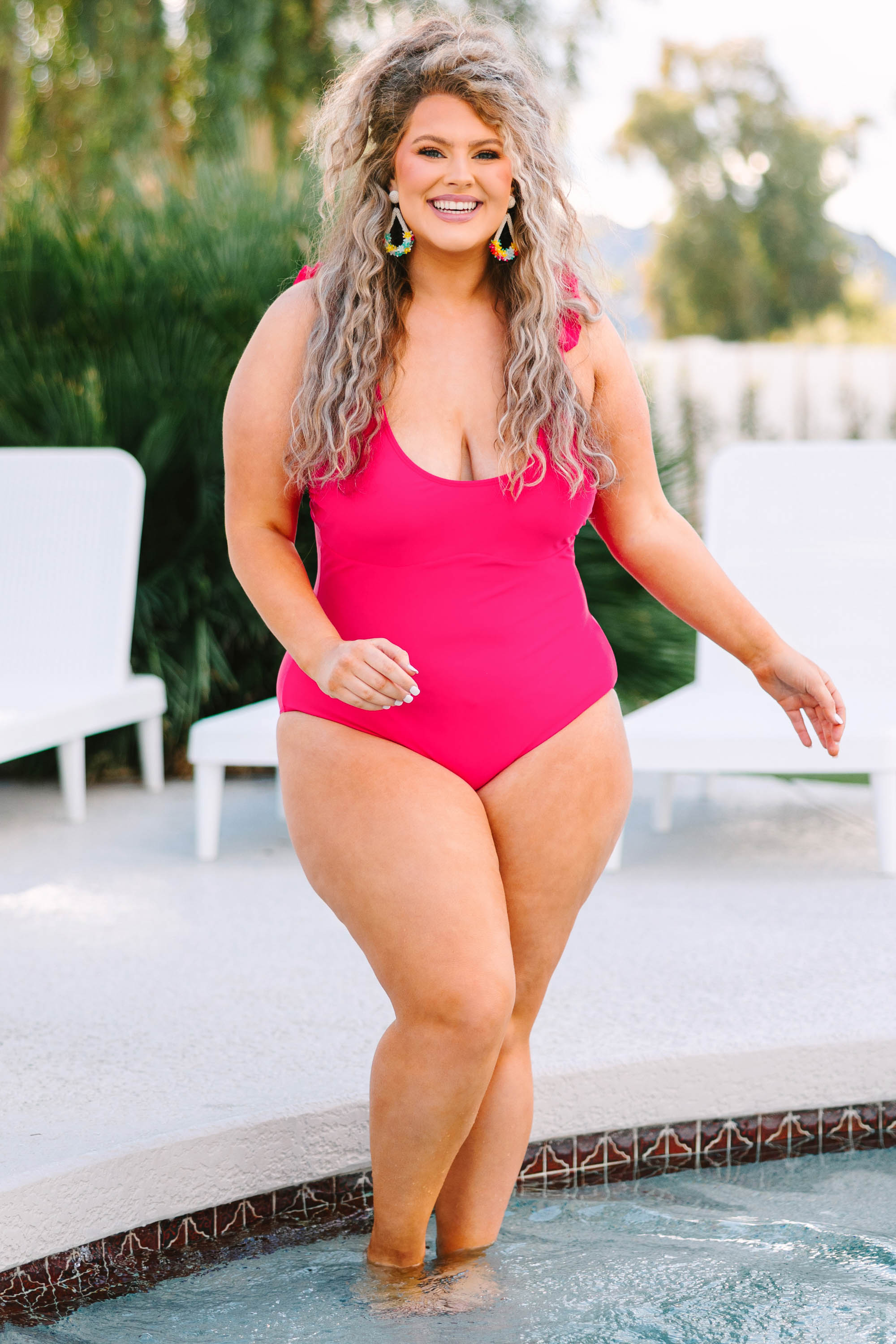 Ruffle Your Feathers Swimsuit. Hot Pink