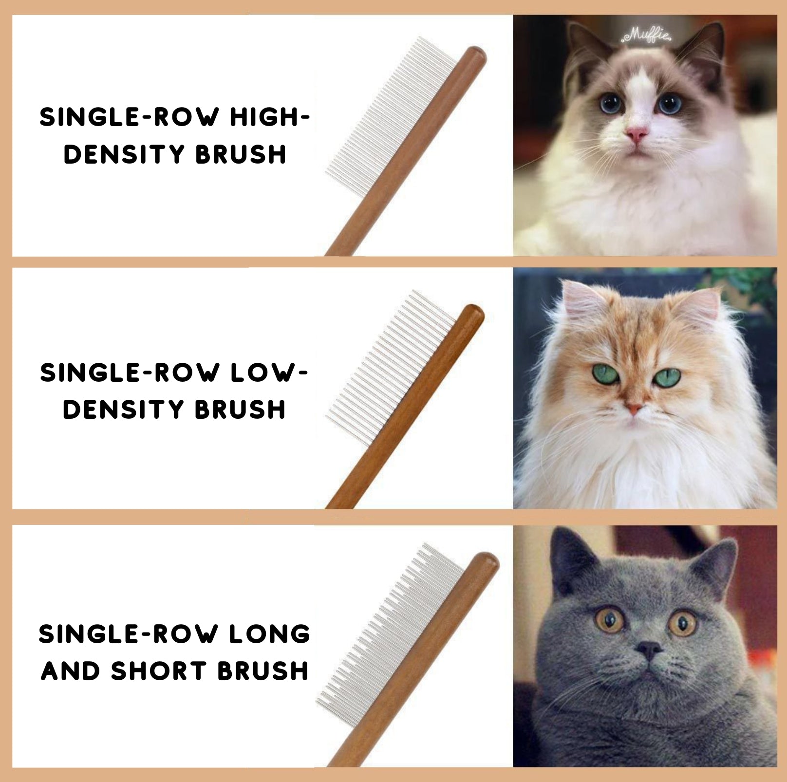 Versatile Stainless Steel Pet Brush with Wooden Handle - 3 Styles