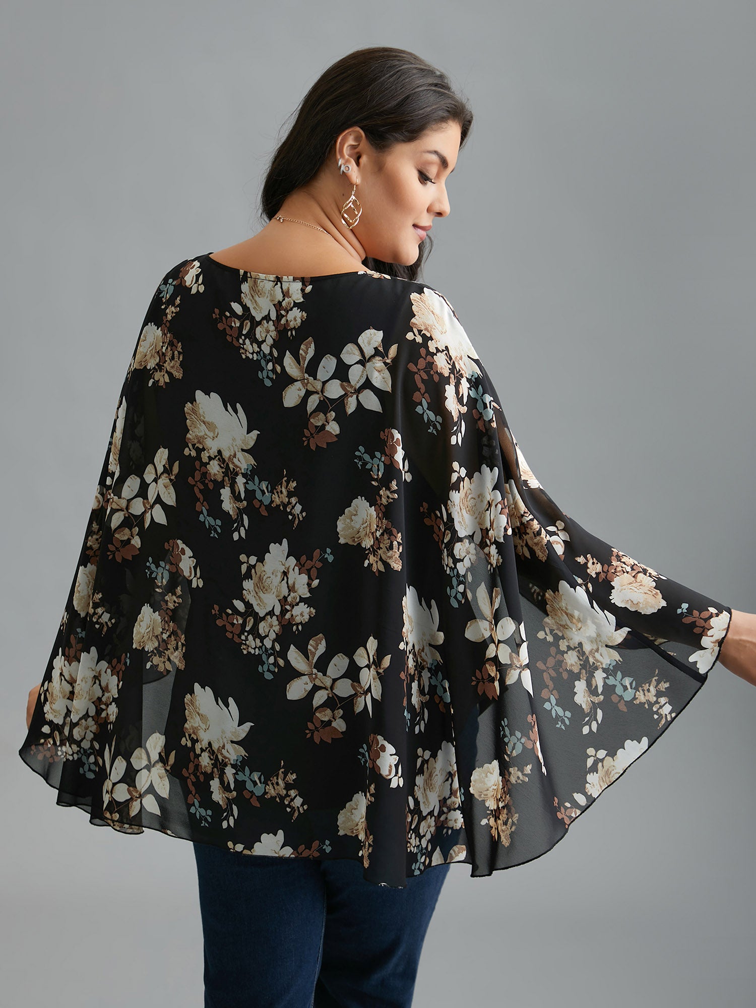 Floral Chiffon High Low Hem Ruffles Blouse